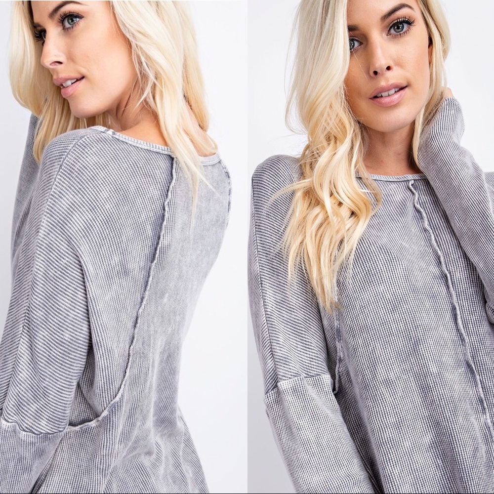 Exposed Seam Thermal Top, Waffle Knit Gray - Picture 4 of 7